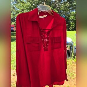 NWT Red Lace-Up Women's Top